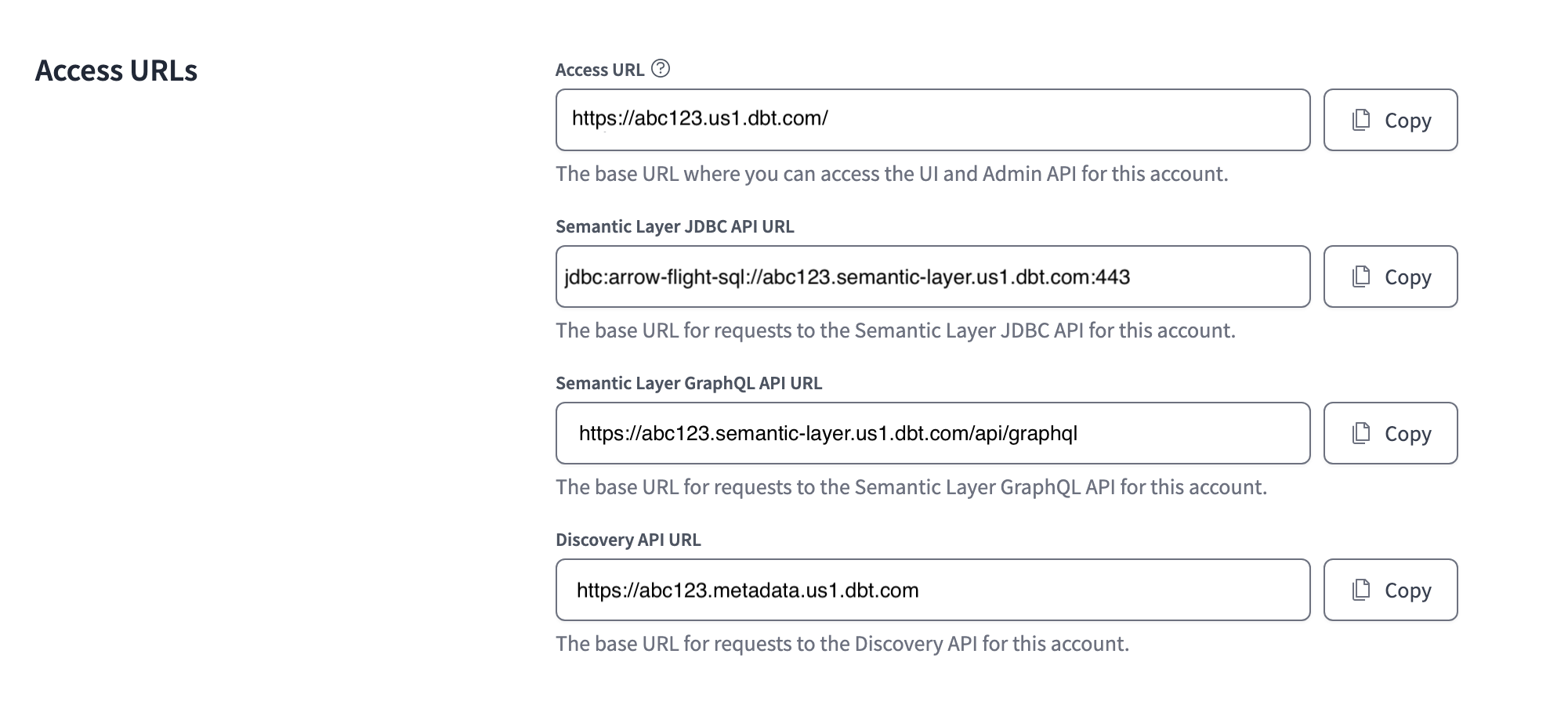 Access URLs in the account settings