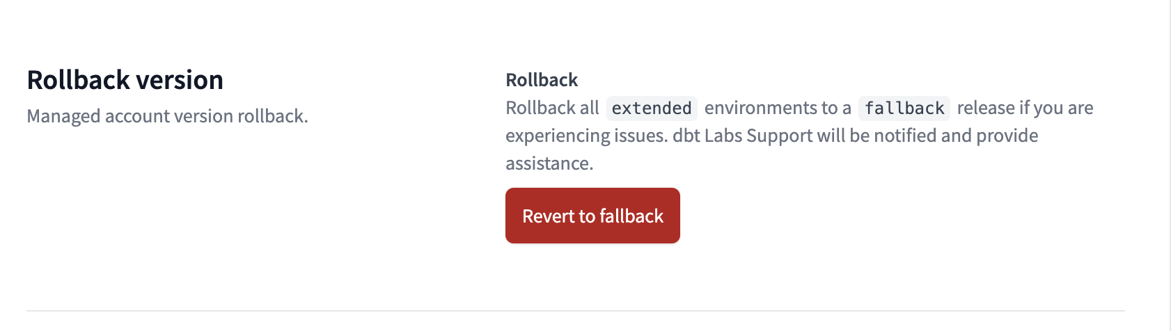 Fallback release track button in dbt platform